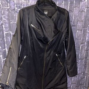 EILEEN FISHER Asymmetric Cowl Collar Fleece Lined Jacket Full Zip Black Sz PL